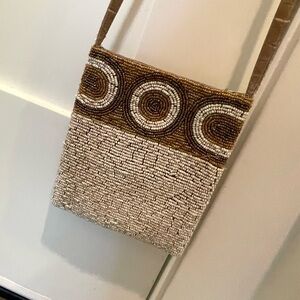 Beaded Tan and Brown Crossbody Bag